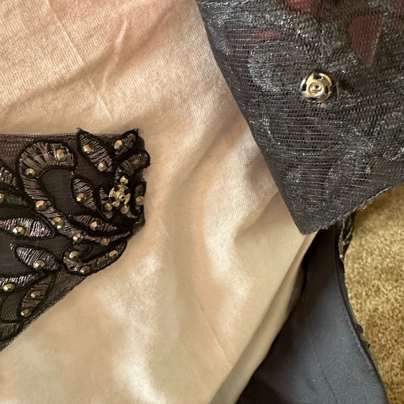 MGNY Madeline Gardner Formal Mother Of The Bride Charcoal Floor Length Bead 8/10 - Picture 10 of 16